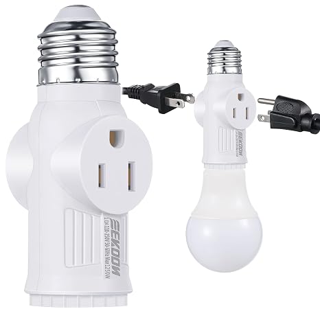 1 Pc Light Socket to Plug Adapter, E26 Outlet Converter,White