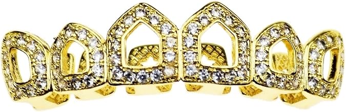 Bling Grillz CZ 14k Gold Plated Top Teeth Six 6 Open Face Cubic Zirconia Iced Hip Hop Grills