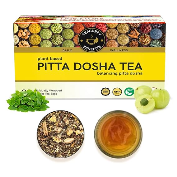 TEACURRY Pitta Dosha Tea - 30 Tea Bags, 1 Month Pack - Balance Pitta Dosha - All Natural Herbal TeaCaffeine Free
