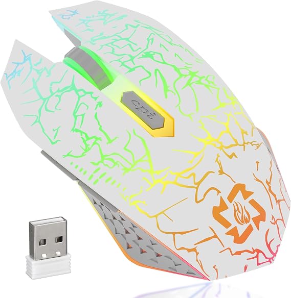 MELOGAGA Wireless Bluetooth Gaming Mouse, RGB Rechargeable, Silent, White | Dual-Mode Bluetooth & 2.4G, Rechargeable Battery, RGB Lighting, Silent Click, 3 DPI Levels for PC Laptop Desktop Mac