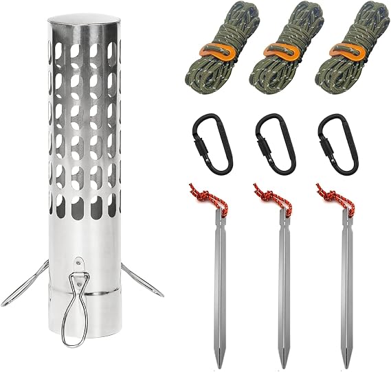 FIREHIKING Spark Arrestor 2.36" Stove Pipe with Ground Nail Wind Rope Carabiner Chimney Rain Cap
