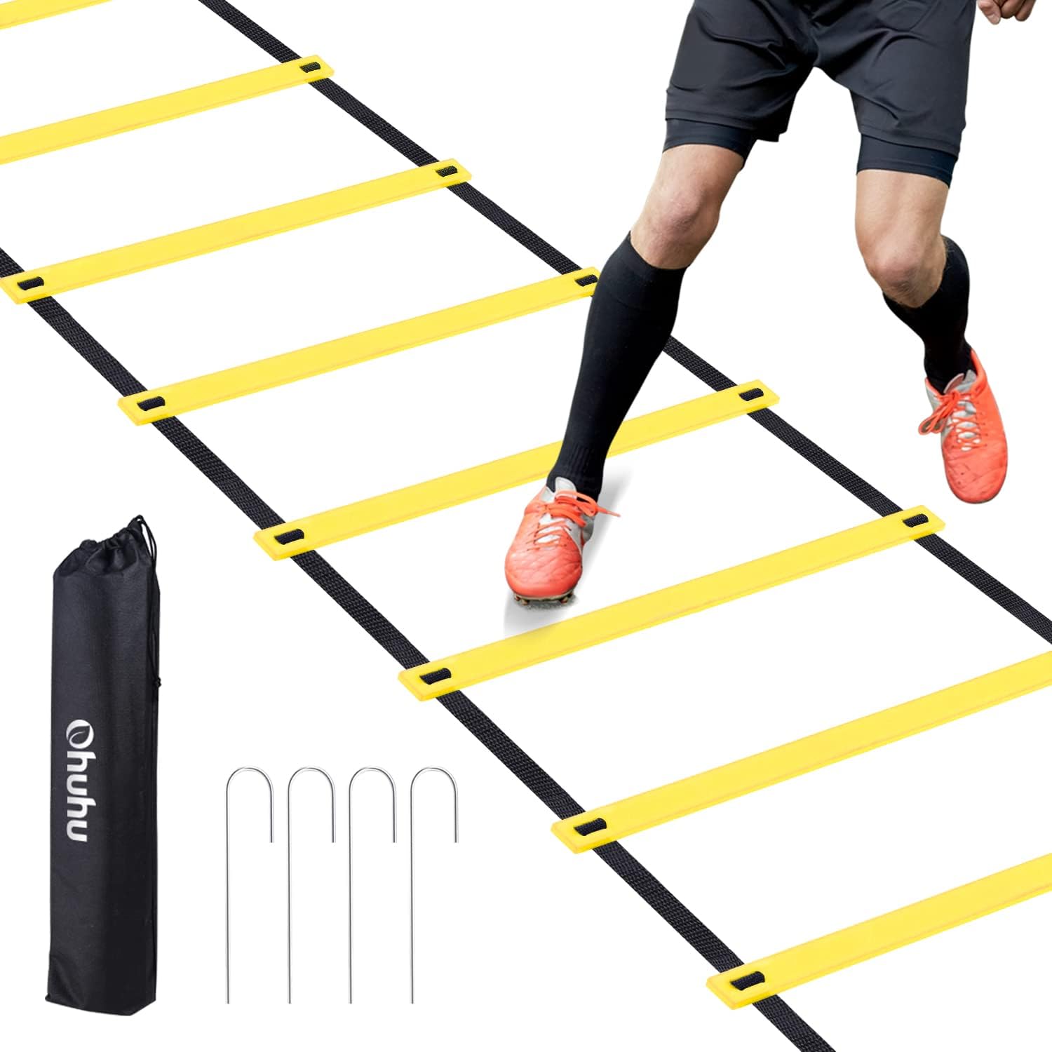 Ohuhu Agility Ladder Football Training Equipment Kids, Football Ladder Training with 4 Stakes for Youth, Speed Ladder, Workout Ladder, Exercise Ladder for Football, Rugby, Tennis, Basketball Practice