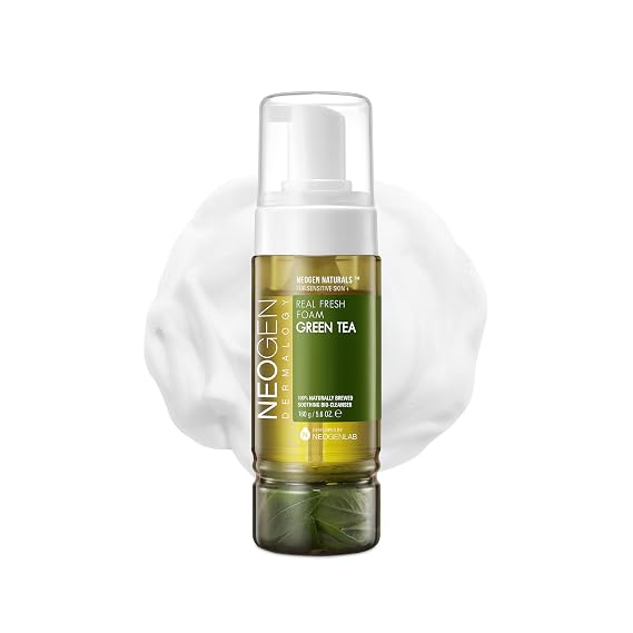 NEOGEN Dermalogy Real Fresh Foam Green Tea - Non-Stripping Foaming Facial Cleanser with Real Green Tea Leaves & Niacinamide for Oily, Combination & Sensitive Skin, Korean Skin Care 5.64 oz (160g)