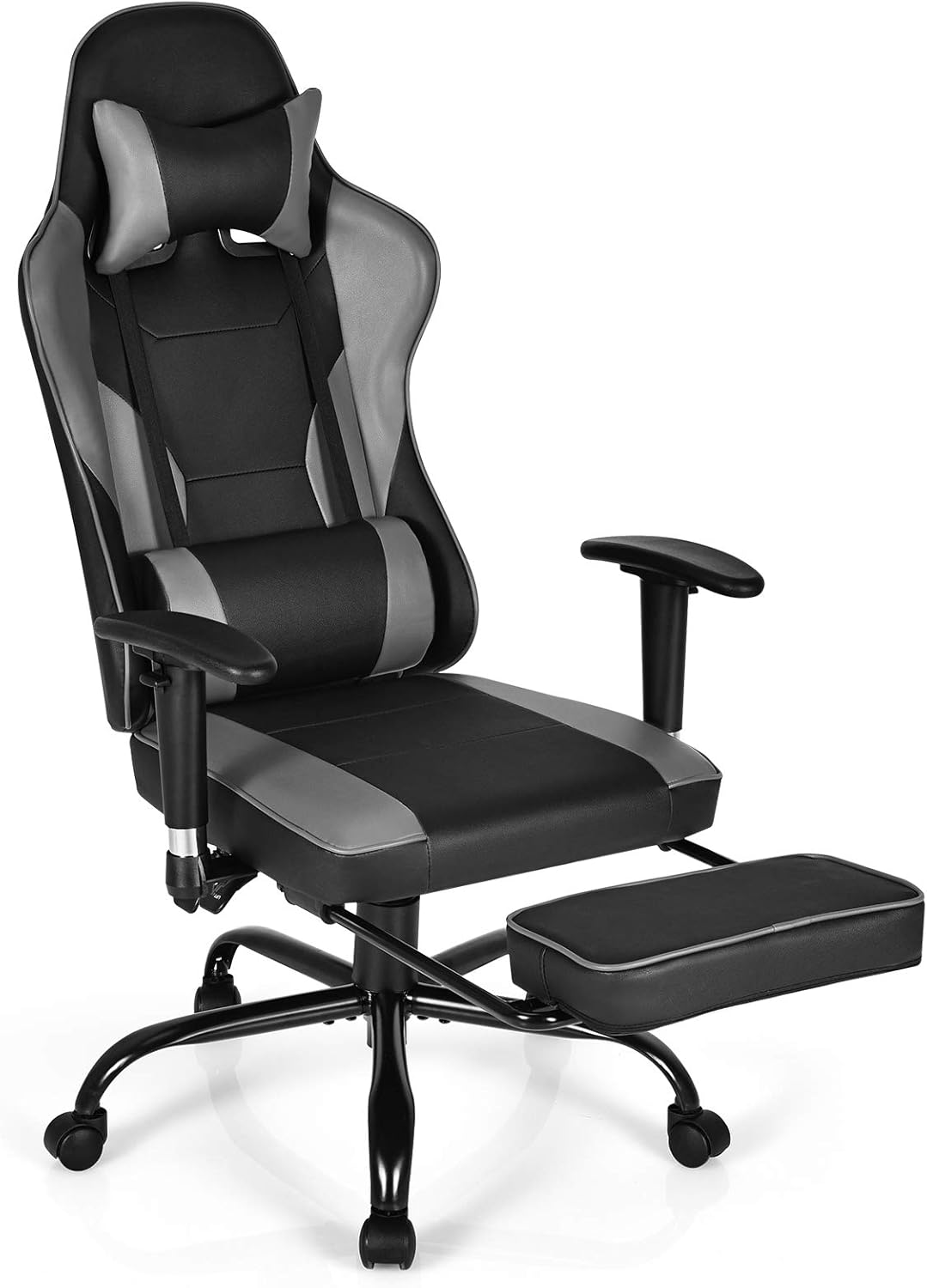 POWERSTONE Gaming Chair Racing Office Chair Ergonomic Computer Chair with Footrest Lumbar Support Headrest Armrest High Back Massage Recliner Adjustable Video Game Chair for Adults Teens (Black)