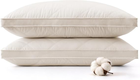 puredown Goose Feathers and Down Pillows, 100% Organic Cotton Cover, Gusseted Pillow for Sleeping Hotel Collection Bed Pillows, Standard, Set of 2