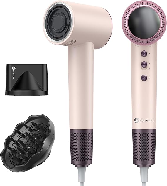 OUTLETslopehill 110,000 RPM Professional Hair Dryer - 0.8lb Ultra-Lightweight, 2 Billion Ion Technology for 98% Frizz Reduction, AI Smart-Temp Control, Magnetic Attachments for All Hair Types Pink