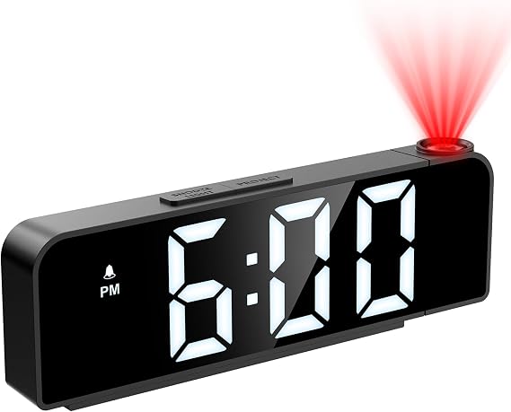 Projection Alarm Clock, Alarm Clocks with Projection on Ceiling with 7.9" Large Display, LED Digital Clock with 4 Level Brightness, Snooze, Night Mode, Temperature, Clock for Bedroom Living Room