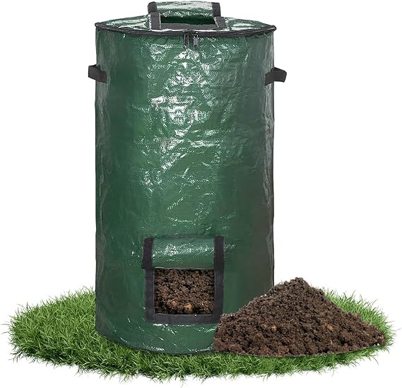 mizikuu Stand Up Composter, 120L Quick Composter with Lid and Environmental Reusable Compost Bag Plastic Container Compost Bag Garden Compost Bins Waste Bag Thermocomposte