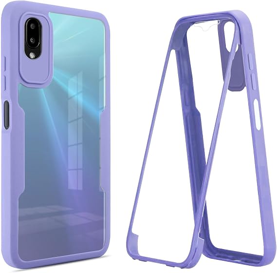 Asuwish Phone Case for Samsung Galaxy A02 with Built in Screen Protector Cover and Cell Accessories Silicone Rugged Hybrid Slim Thin Rubber Dual Layer Protective A 02 5G 02A Ao2 M02 Women Men Purple