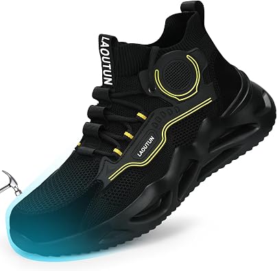 LAoutun Steel Toe Shoes for Men Work Shoes Safety Sneakers Comfortable Lightweight Puncture Proof Slip on Indestructible Construction Work Shoes