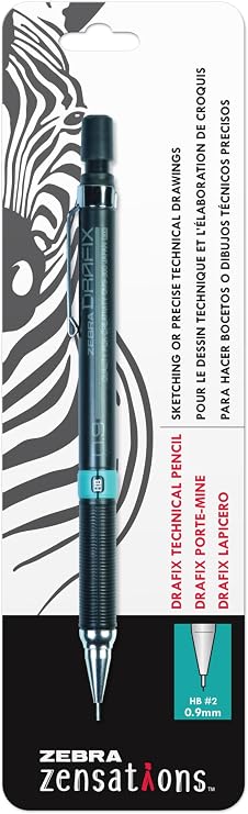 Zebra Pen Zensations Drafix Technical Pencil, 0.9mm, Teal Lead Grade Indicator, 1-Count | Knurled Grip, Bold Point Tip, Ideal for Drafting, Sleek Black Barrel with Adjustable Lead Grade Indicator (05611)