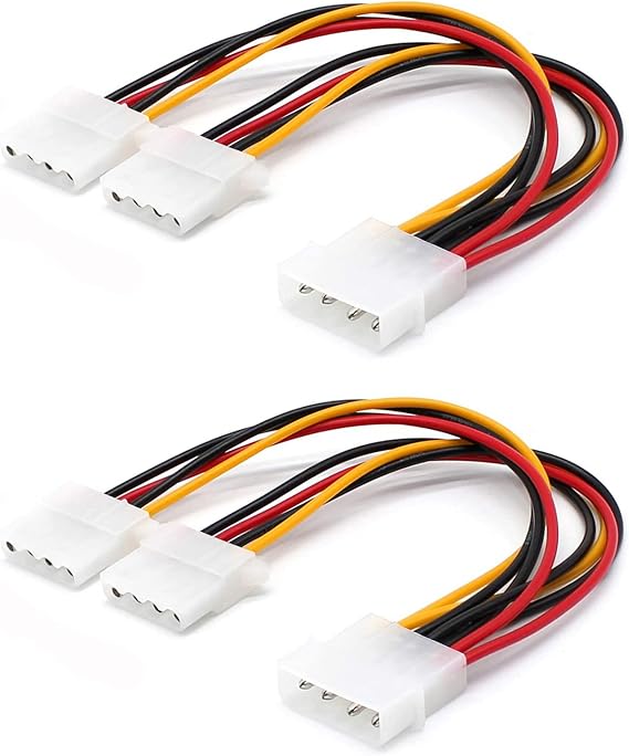 2 Pack Computer Molex 4 Pin Power Supply Y Splitter Cable - 2 Female to 1 Male Internal Power Extension Cable
