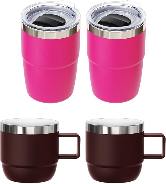 2 Pack 8 oz Espresso Cups with 2 Pack 6 oz Espresso Mugs
