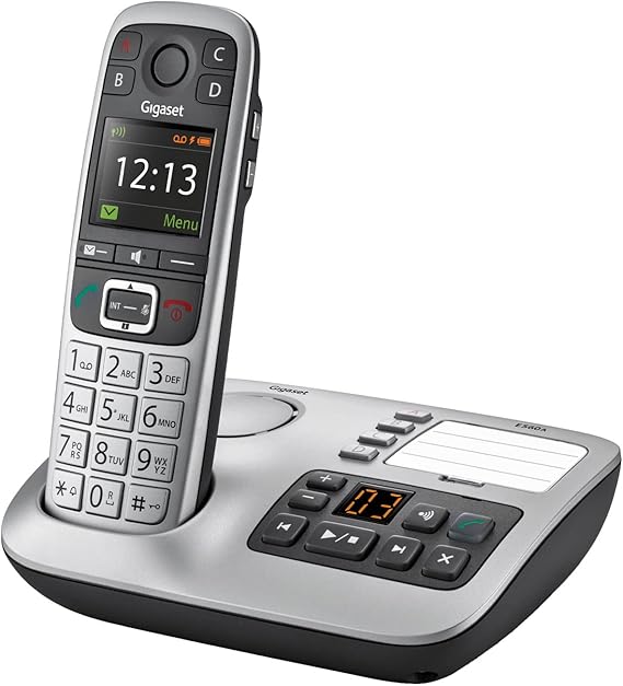 Gigaset E560A - Premium Big Button Cordless Home Phone with Answering Machine, Nuisance Call Block and 4 SOS keys, silver/black