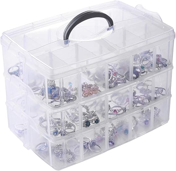 Flower River 3-Tier Stackable Storage Container Box with 30 Compartments(Adjustable), Plastic Organizer Box for Arts and Crafts,Toys,Jewelry,Sewing,Beads,Washi Tapes,10.2 x 6.7 x 7.5 inch
