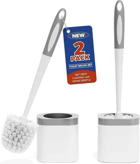 Holaloha Toilet Brush and Holder Set, Space Saving, 2 Pack, White