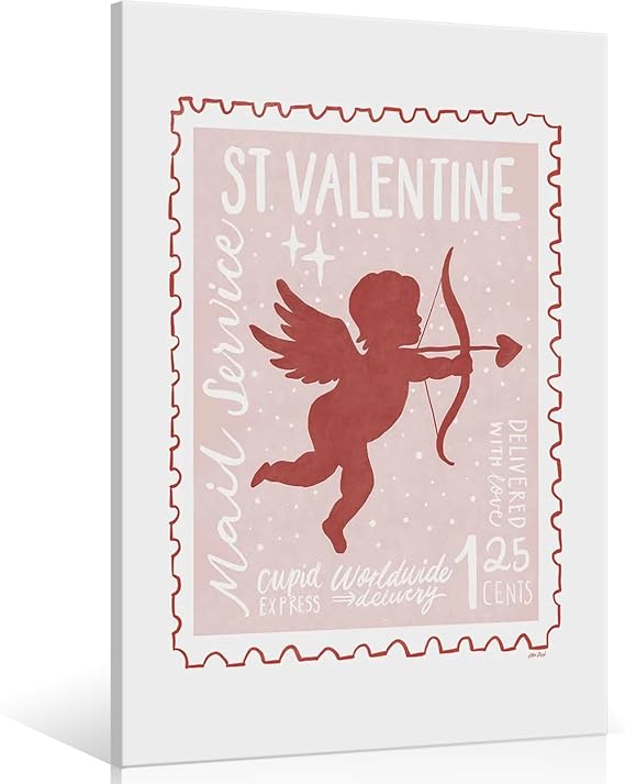 zphvaqd Angel Canvas Wall Art,Print Pink Cupid Pictures ,Lover Poster,Valentines Day Wall Decor for Bathroom Living Room 16 x 24 in Wrapped Framed