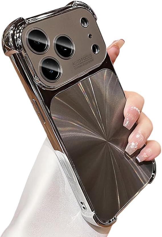 for iPhone Case,Luxury Bling Electroplating Laser Four Corner Cushion Design,Titanium Anti-Scratch Military Grade Drop Protection Shockproof Phone Case (Gray,iPhone 17 Pro Max)