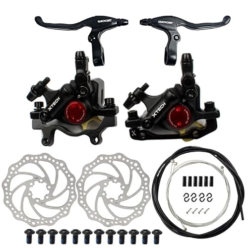 Akantor Mountain Bike Disc Brakes Set Mountain Bike Double Piston Line Pulling Disc Brakes Caliper, with A Pair of Aluminum Alloy Brake Levers2pcs 160MM Rotor and A Set of Universal Brake Cable Kit.