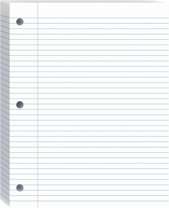 100 Sheets Loose Leaf Paper College Ruled, 8x10.5 White Notebook Paper