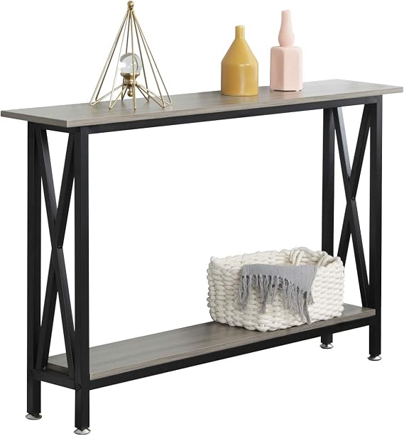 soges Console Table Sofa Table Entry Way Table with Shelves Side Table for Living Room, Hallway, Office Grey DX-125-SW
