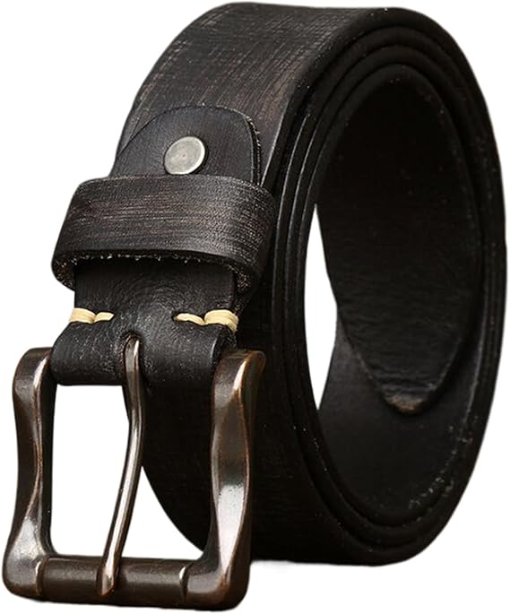 Belt Men Leather, Top Layer Cowhide, Silver Alloy Pin Buckle Mens Belt Adjustable Casual Jeans Belt