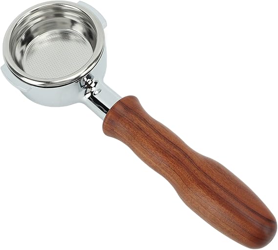 58mm Bottomless Portafilter, 2-Ear Espresso Portafilter, Espresso Accessories Made of Stainless Steel and Solid Wood, Double Shot Filter Basket, Espresso Machine Red Rosewood