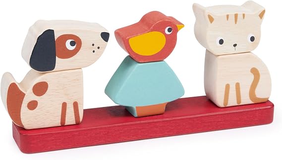 Mentari Interactive Pet Stacker Toy, 6-Piece Set, Kitten, Puppy, Bird, Base Board with Pegs