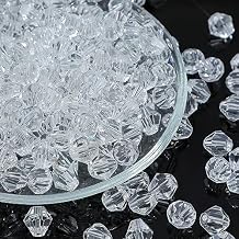 100Pcs Bicone Crystal Glass Beads Faceted White Clear Small Loose Spacers Beads for Bracelets Crafts DIY Jewelry Making Supplies (6MM, Clear White)
