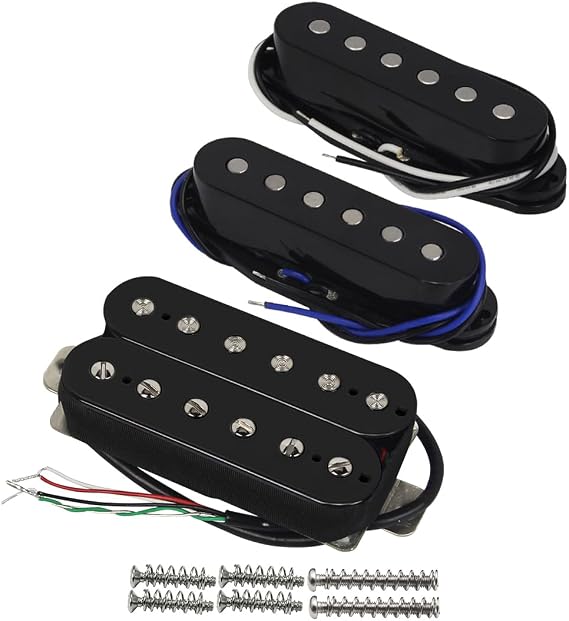 FLEOR Alnico 5 HSS Single-Coil+Humbucker Pickup Neck+Middle+Bridge Pickup（14-15K）Set, Black