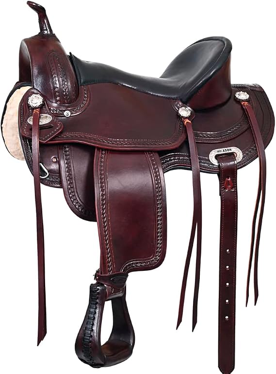 HILASON Hand-Tooled Leather Treeless Western Trail Saddle for Horses