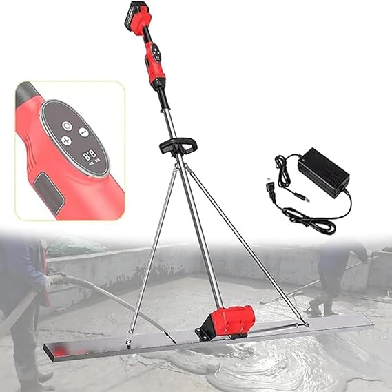 Electric Concrete Finishing Vibrating Tool, Handheld Concrete Leveling Machine, Cordless Concrete Surface Screed with Stainless Steel Board, 9 Speed Adjustment and Power Display