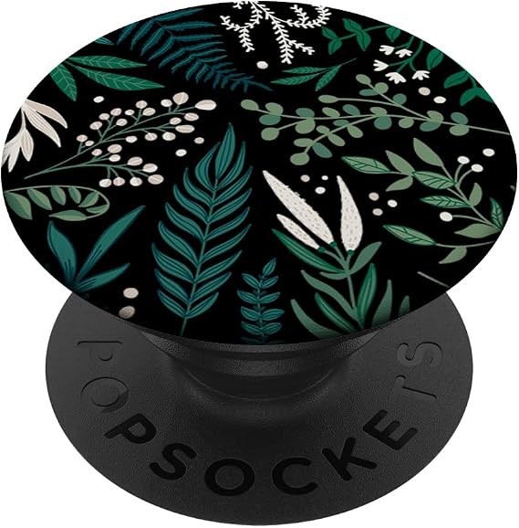 Green Botanical Fern Foliage & White Berry Floral Pattern PopSockets Swappable PopGrip
