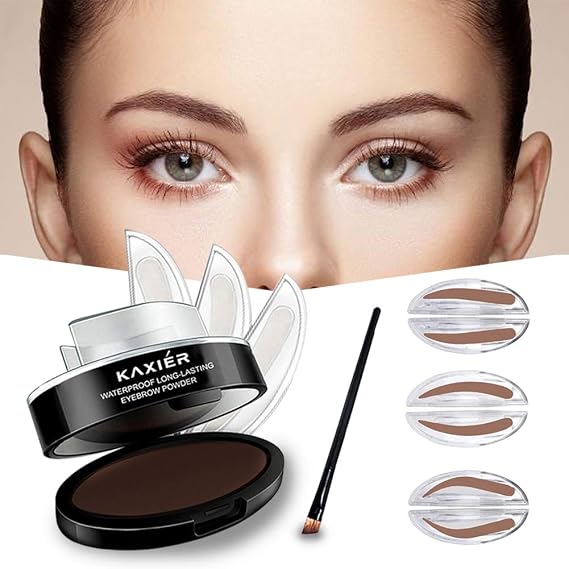 3 Pairs of Seals Eyebrow Stamp with Brow Brush Perfect Eye Brow Power One Second Make Up Nature Brow(#201 Dark Brown)