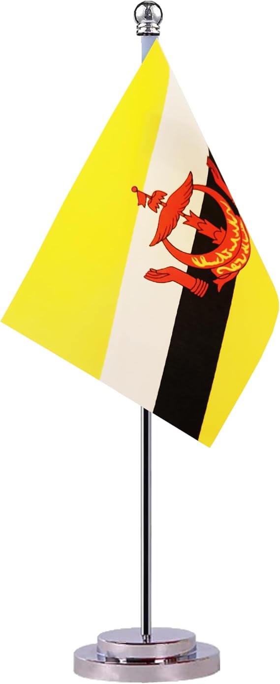 Brunei Bruneian Desk Flag Table Flag, Small Mini Brunei Bruneian Desktop Flag,Miniature International World Country Flags,Festival Events Celebration,Office decoration