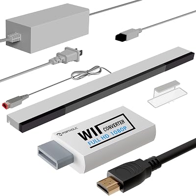 PORTHOLIC 4 in 1 Wii Replacement Cables Set, Wii AC Power Adapter  Wii to hdmi Converter Wired Motion Sensor Bar and Composite Audio Video Cable for Nintendo Wii