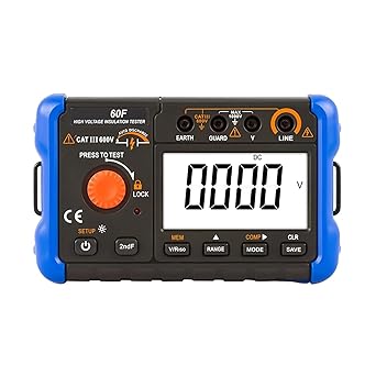 60F Insulation Resistance Tester, Megommeter 100 , Testing Voltage for250V, 500V or 1000V, Insulation Resistance PI DAR Measurement Megger Tester with Backlight LCD Display
