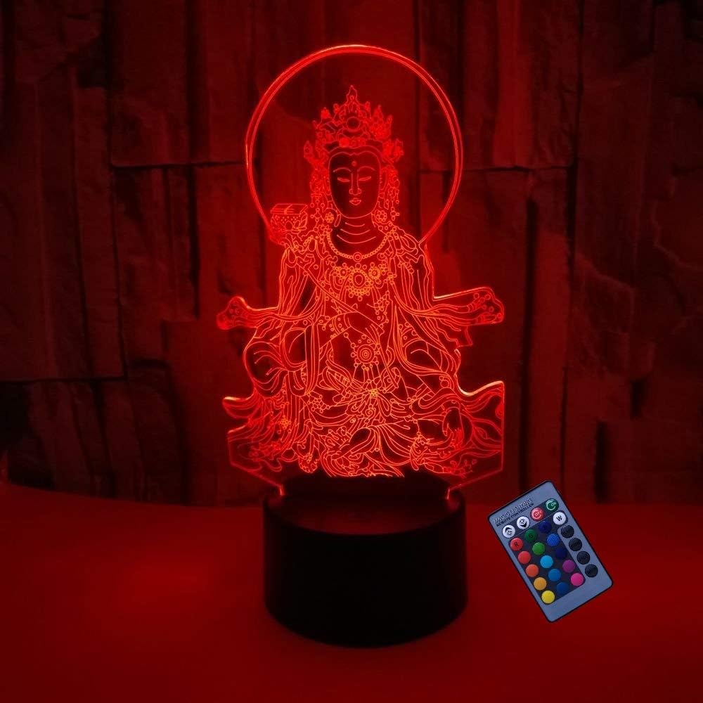 Optical Illusion 3D Buddha Night Light 16 Colors Changing USB Powered Touch Remote Control Switch Decor Lamp LED Table Desk Lamp