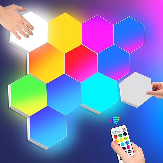 Hexagon Lights with Remote Control, Interactive LED Wall Light Panels Touch-Sensitive RGB Gaming Night Lights Mood Lightning DIY Geometry Splicing Module for Gaming Setup/Home Bar Party Decor, 6 Pack [Energy Class A]