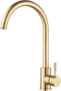 Single Handle High Arc Brushed Gold Kitchen Faucet Stainless Steel Commercial Single Hole Kitchen Sink Faucet,Modern One Hole Bar Sink FaucetBrushed Gold