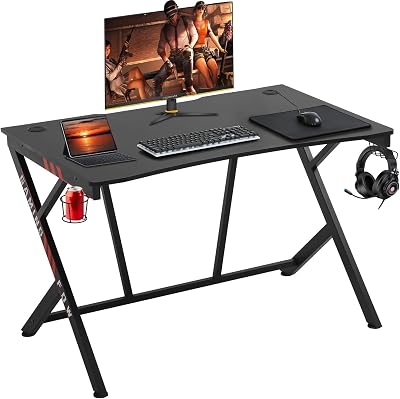 PayLessHere Gaming Desk 45 W x 29 D Computer Desk Home Office Desk with Cup Holder Headphone Hook Z Frame Design for Home Office Gaming Table Computer Table Red