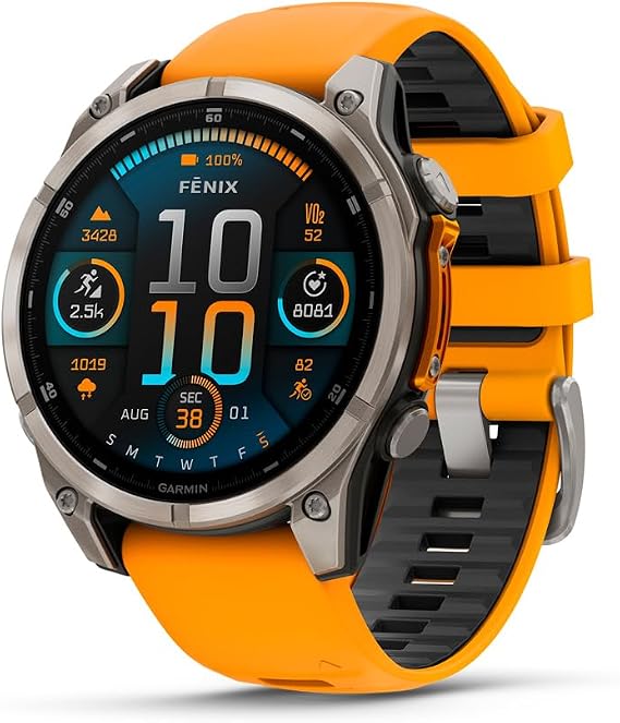 Garmin fenix 8, Sapphire, 47mm, Titanium, Spark Orange/Graphite | Premium Multisport Smartwatch, AMOLED Display, GPS, Built-In Flashlight, Dive-Rated, Built-In Speakers & Mic