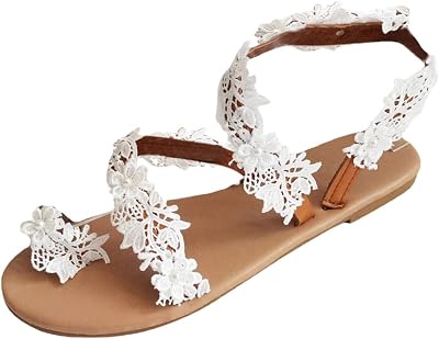 Ladmiple Sandals Women Dressy,Womens Beaded Flats Sandals Open Toe Slippers Flip Flops Summer Casual Roman Beach Shoes