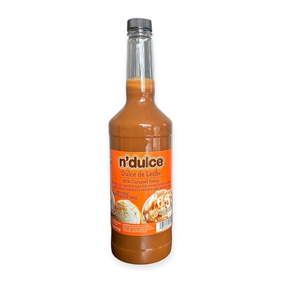 NDULCE Dulce De Leche Syrup, Caramel Syrup for Coffee, Caramel sauce, Light Texture and Rich Flavor, Gluten-free, Nut-free, Pourable Syrup for Beverages, Desserts & Pastries - 1.15 Lt