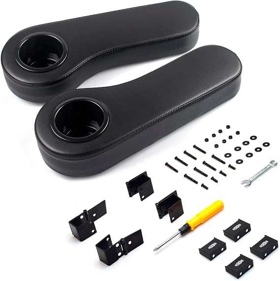 NOKINS Golf Cart Flip Armrest with Cup Holder for 1 inch Rear Seat Tube | Add Conjoined Support, Sturdy Without Tilting, No Drilling, for Club Car EzGo Yamaha Rear Seat Kit