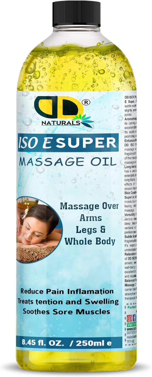 ISO Super E Relaxing Massage Oil for Sore Muscles - Spa Quality Sore Muscle Massage Oil - Warming Massage Oil Non Greasy & Body Massage Oil for Men & Women - 100% Natural (250ml Cap)