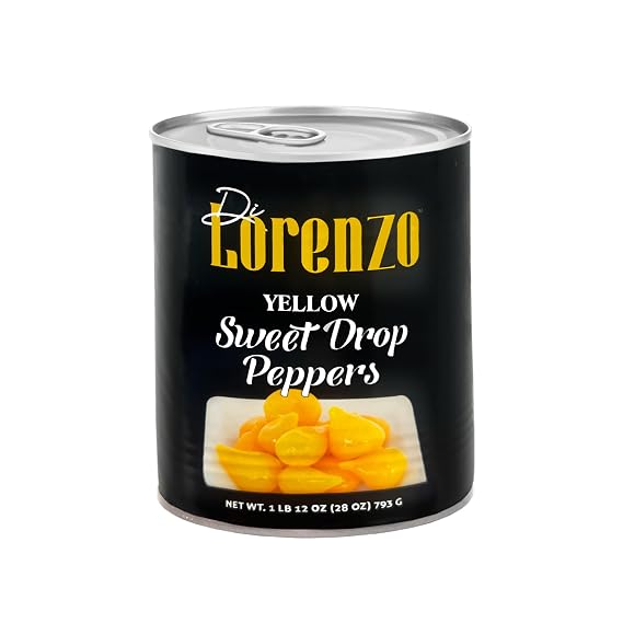 Di Lorenzo Sweet Drop Peppers 28 oz Can Gourmet Peruvian Peppers, Sweet & Tangy Flavor, Perfect for Salads, Tapas & Charcuterie Boards Product of Peru (Pack of 1, Yellow)