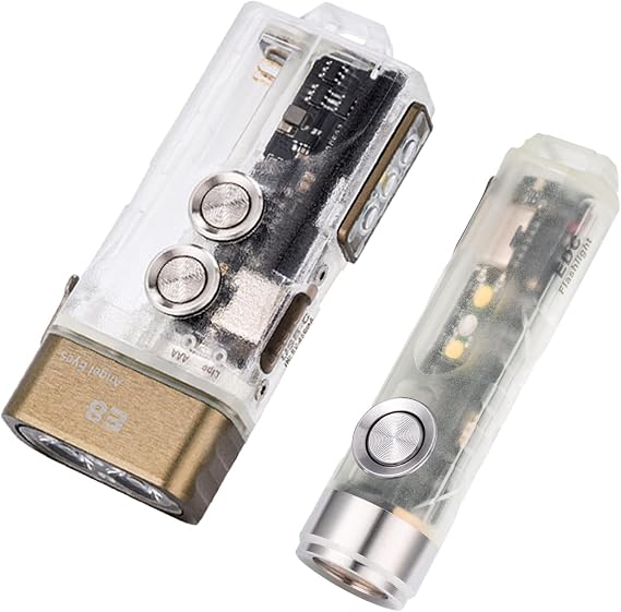 RovyVon Angel Eyes E8 Keychain Flashlight Dual Power System EDC Flashlight Bundle with GITD Aurora A5 Pocket Flashlight, Finger Size Compact Small Flashlight 650 Lumen, 6500K, for Camping, Travel