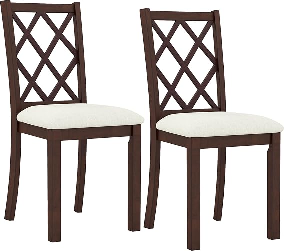 Upholstered Dining Chairs Set of 2,Wood Kitchen Chairs W/Upholstered Seat Cushion,Armless High Back Side Chair,Padded Seat Dining Chairs W/Solid Wood Legs for Living Room, Dining Room