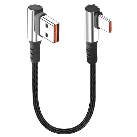 Short USB C Charging Cable 90 Degree USB A to USB-C Cable 6A Fast Charging Cord Right Angle Type C Charger Cable for Car Compatible with Cell Phone Tablet-9.8in (Right Angle USB A And C)